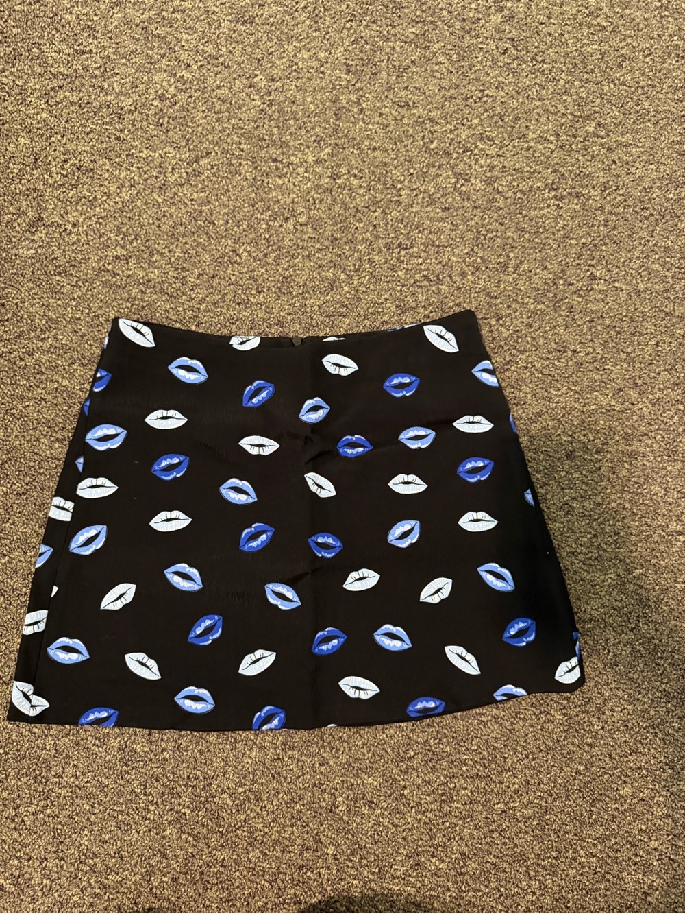 Zara Black Mini Skirt with Blue Lip Motif